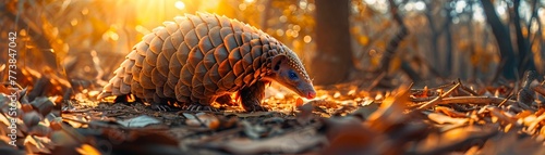 Pangolin, scales, endangered species, roaming freely in a protected reserve, a symbol of conservation efforts, realistic image, Backlights photo