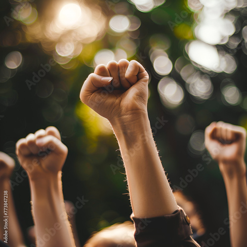 A photo of hands up symbolizes victory