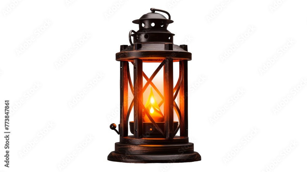 A lantern glowing with a flickering candle inside A lantern glowing with a flickering candle inside