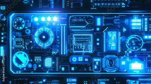 Technology blue computer screen building abstract graphic poster web page PPT background