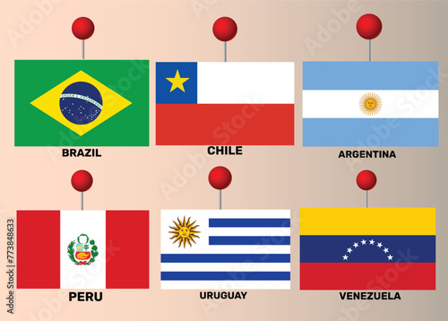Map pin icons national flags countries 