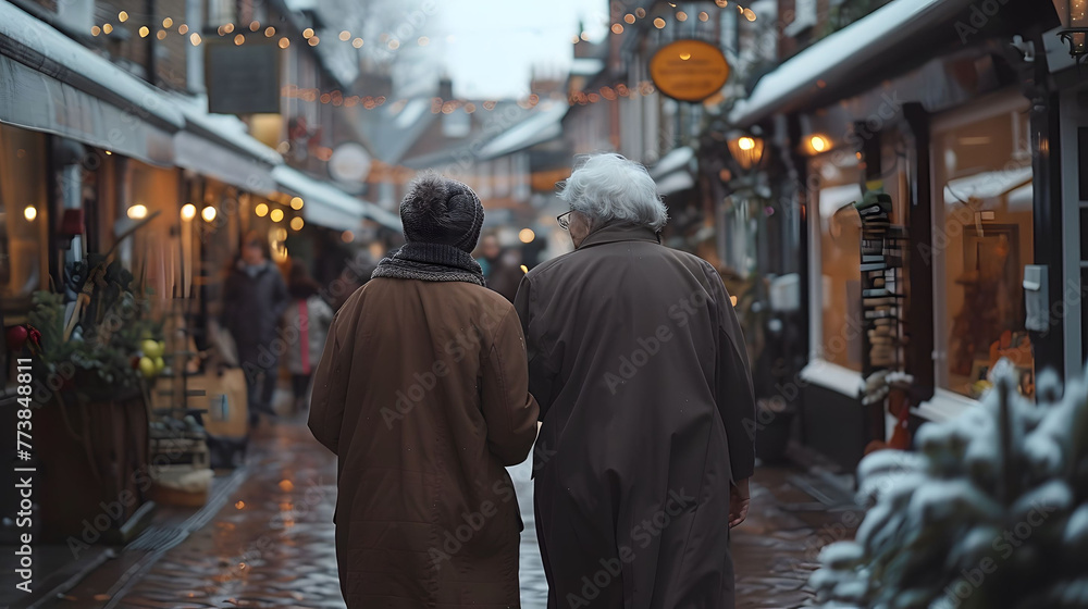 Two Senior Women Enjoying a Leisurely Walk in a Quaint UK Town