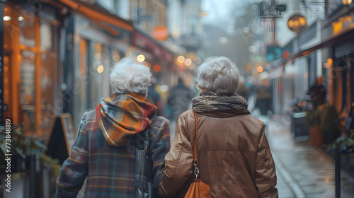 Two Senior Women Enjoying a Leisurely Walk in a Quaint UK Town © PLATİNUM