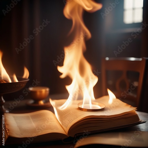 The book is burning on the table.