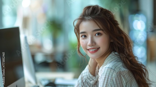 Woman Working at Computer Desk