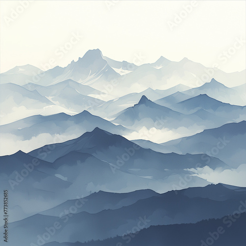 "Majestic Mountain Ranges Enveloped in Morning Fog, Serene Nature Landscape" 