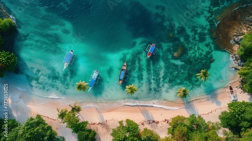 Group of Boats Floating on Blue Ocean