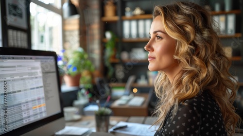 Woman Working at Computer Desk