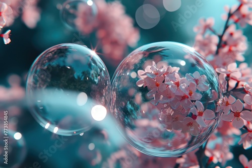hyperdetailed conceptual scene with big magic bubbles with tiny worlds inside close-up view #773854845