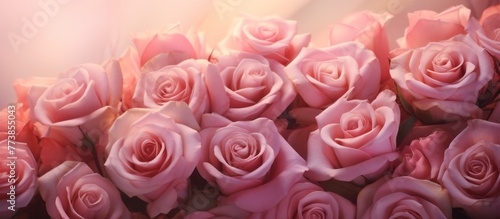 Numerous beautiful pink roses displayed in a lovely vase  creating a charming floral arrangement