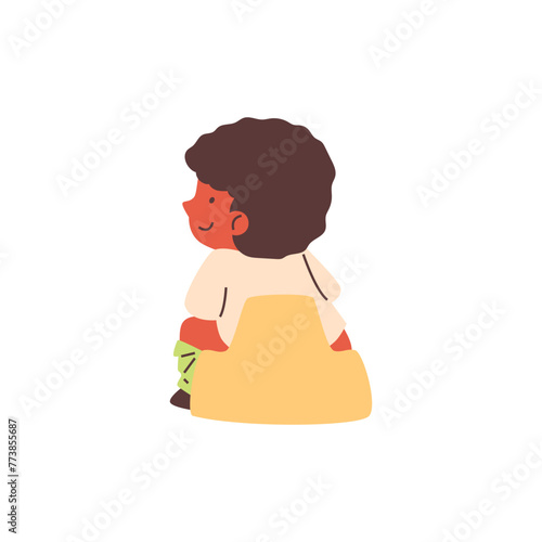 Flat illustration of a little girl on a potty sitting with her back turned.