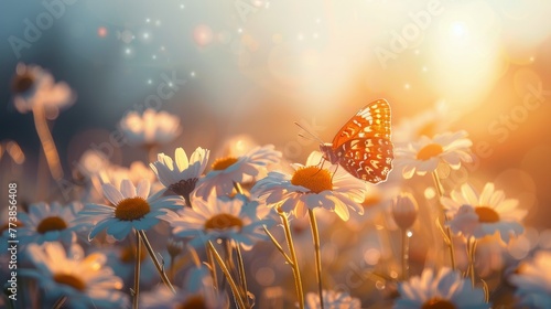 Butterfly Resting on Flower in Field