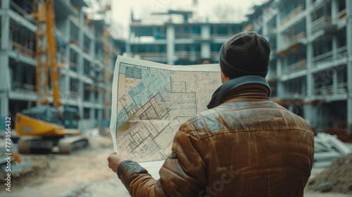 Construction Worker Holding Blueprint