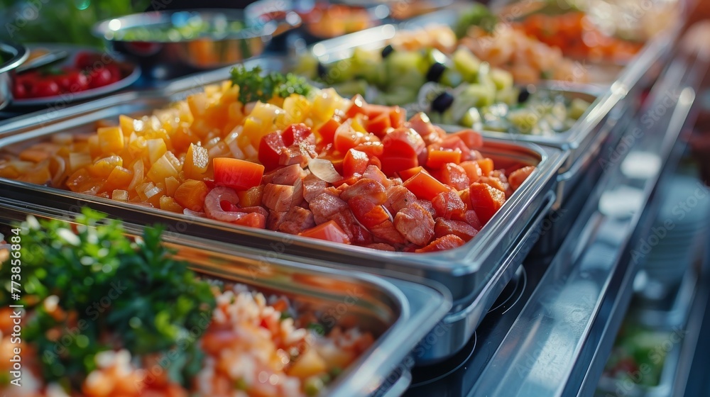 Buffet Line of Delicious Food Being Served Buffet Line of Delicious Food Being Served