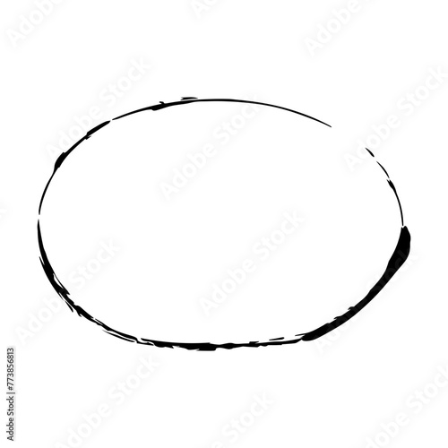 Frame ellipse, grunge oval outline border shape icon, decorative doodle element for design in vector illustration 