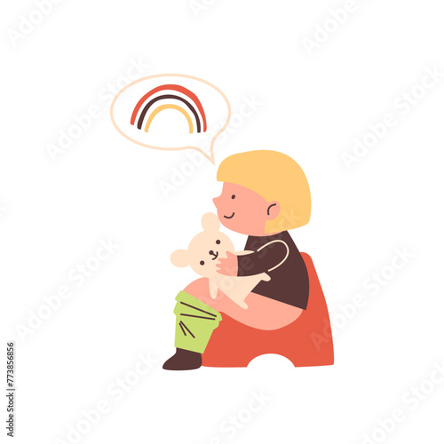 Flat isolated illustration of a character on a chamber pot with a side view.