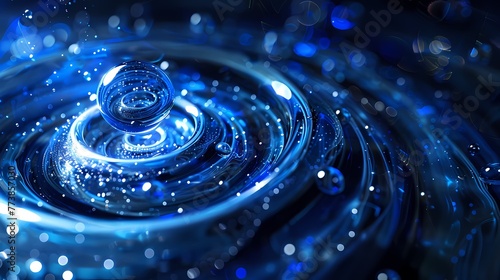 Digital blue round universe liquid water drop poster web page PPT background