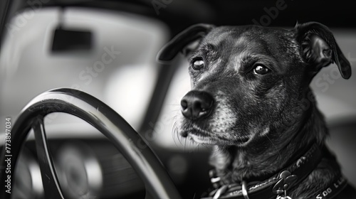 With a determined look in its eyes, the dog assumes the role of driver, proving that even our furry friends can master the art of motoring photo