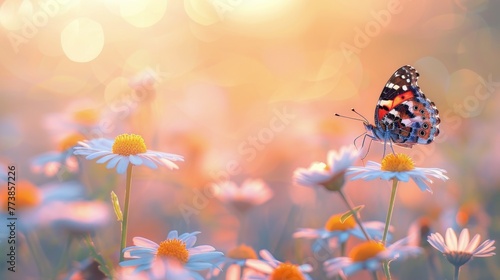 Butterfly Resting on Flower in Field