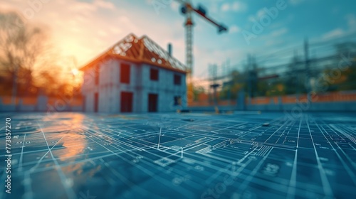 House Under Construction With Crane