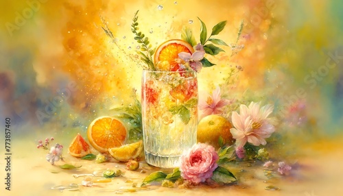 Watercolor Painting of Citrus Spritzer