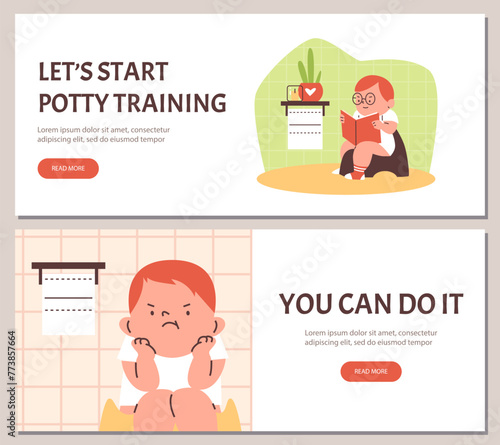 Potty training journey vector illustration set