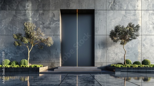 Modern Entrance With Two Trees
