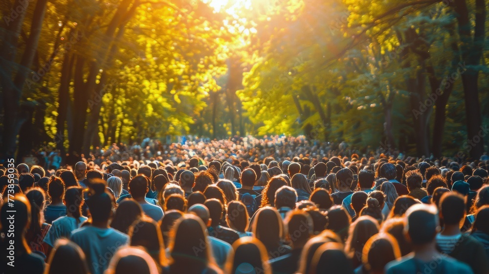 Obraz premium Large Group of People Standing in Front of Trees