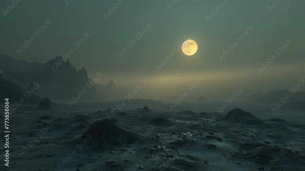 moon over the mountains dreamy desert night landscape