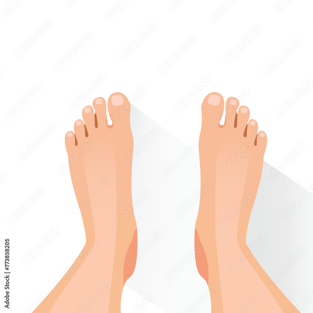 Female feet stand on the floor top view Female feet stand on the floor top view