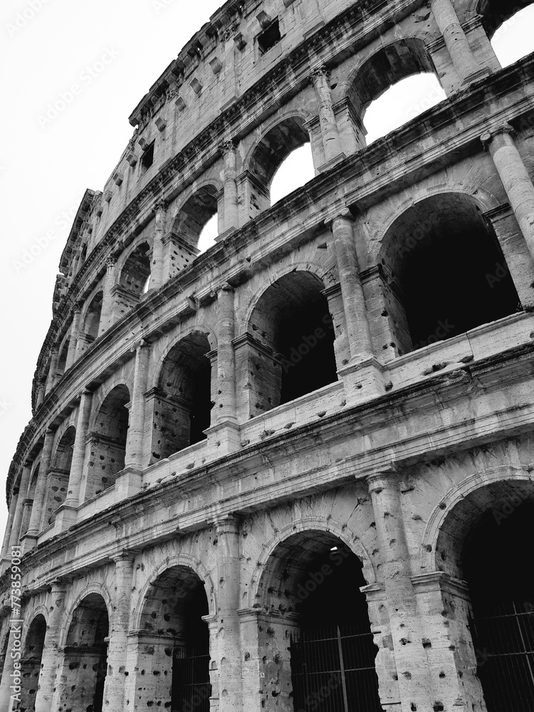 The Colosseum in Rome, Italy. Black and white