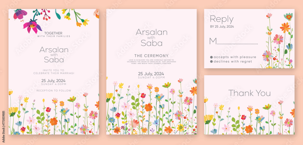 a set of invitations for a wedding.