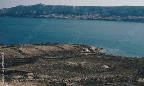 Landscape with a part of Mediterranean Sea seen from Pag Island