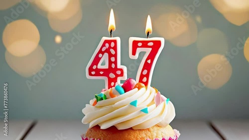 Timlapse with fast sequence of birthday cupcake. forty seven years celbration. 47 Happy birthday animation. forty-seventh anniversary photo