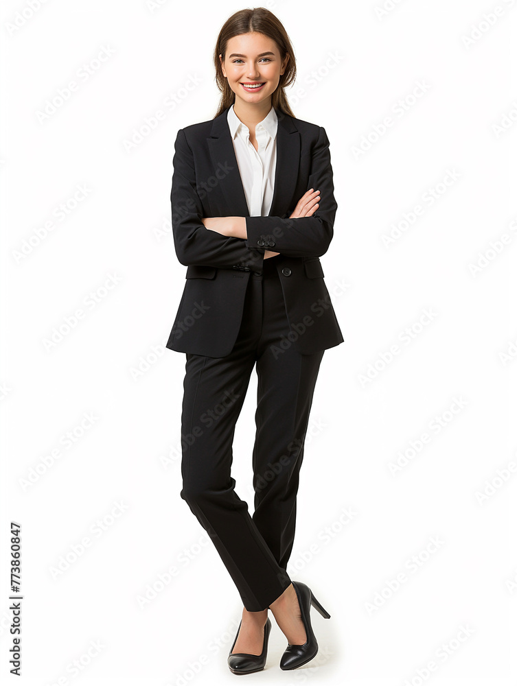 Profile photo of successful business woman, a relaxed smile, full body shot, 100% white studio background
Profile photo of successful business woman, a relaxed smile, full body shot, 100% white studio background