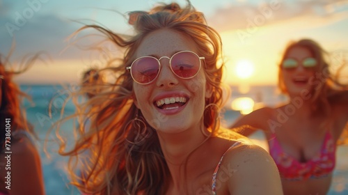 Group of Women in Bikinis on Beach