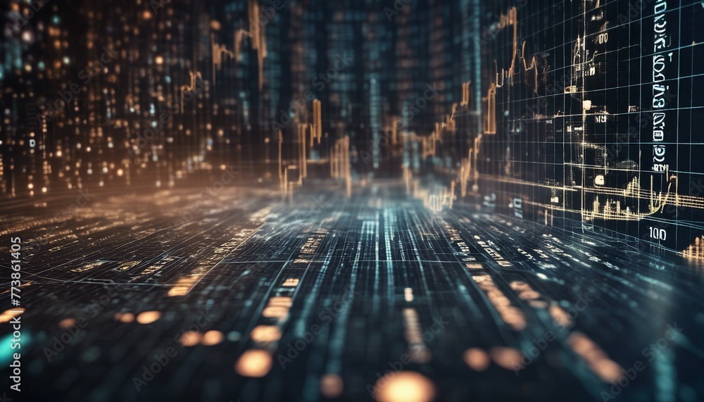 A futuristic stock market scene: glowing digital graphs, binary code, global network overlay, on a dark background. A futuristic stock market scene: glowing digital graphs, binary code, global network overlay, on a dark background.