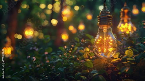 Light Bulbs on Lush Green Field