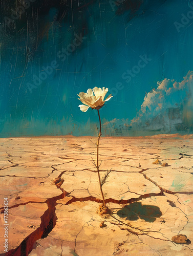 Beautiful flower illustration growing in the middle dry land