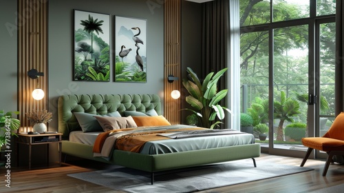 Cozy Bedroom With Bed and Plants