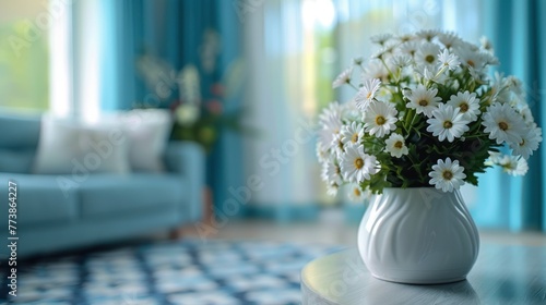 Daisies Vase on Living Room Table