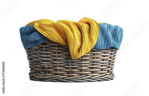 Basket With Yellow and Blue Cloth