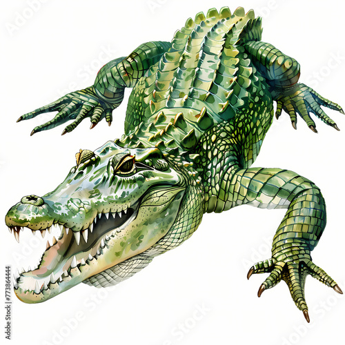 Watercolor Corocodile realist clipart on white background