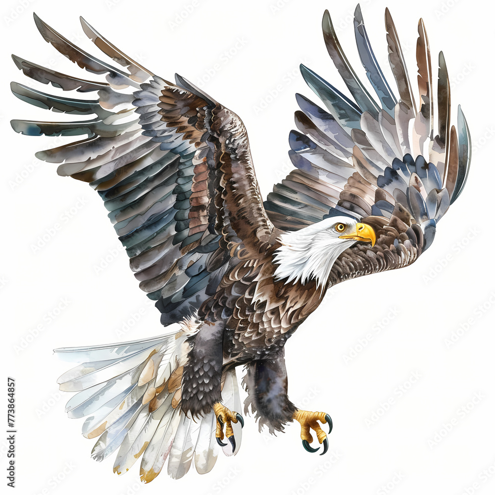 Fototapeta premium Watercolor Eagle realist clipart on white background