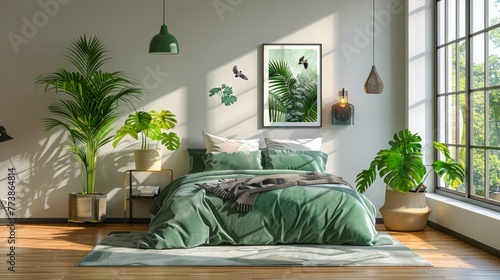 Cozy Bedroom With Bed and Plants