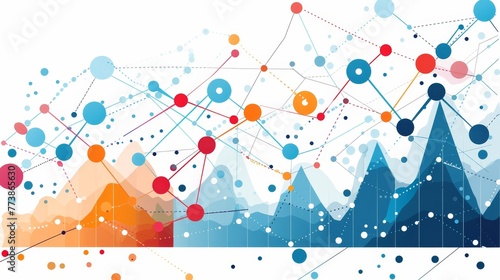 A colorful graph with many dots and lines. The graph is a representation of data and the colors of the dots and lines represent different data points. Scene is one of complexity and information