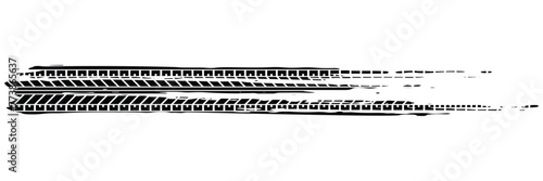 Auto tire tread grunge element. Car and motorbike tire patterns, wheel tire tread marks. Black tire print. Vector illustration isolated on white background. Vector Illustration