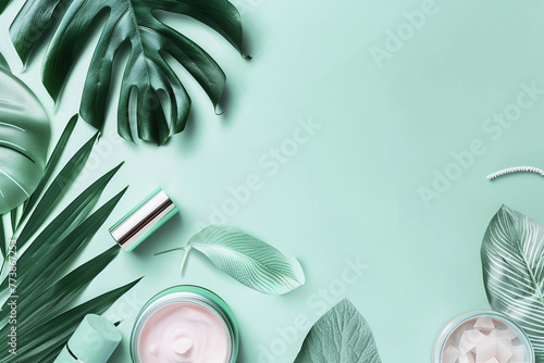 Banner ad for beauty products and leaf background.