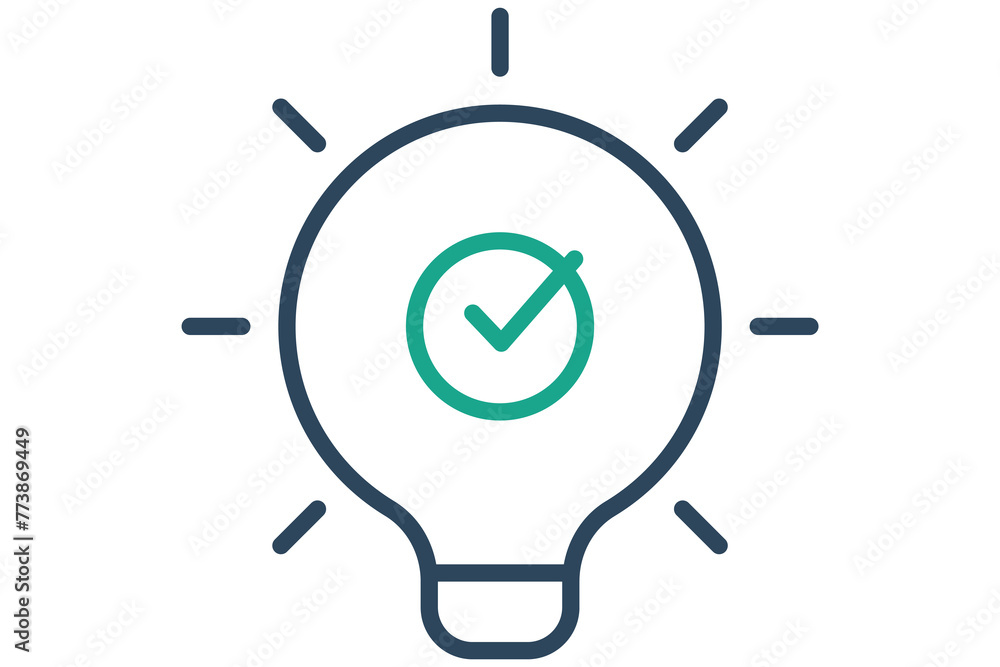 solution icon. light bulb with check mark in circle. icon related to action plan, business. line icon style. business element illustration solution icon. light bulb with check mark in circle. icon related to action plan, business. line icon style. business element illustration