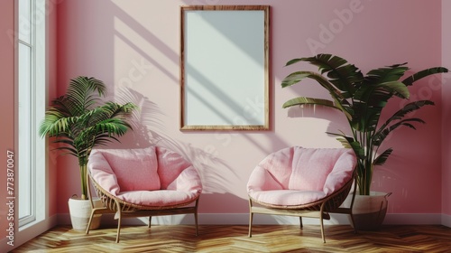 Pink Room With Two Chairs and Mirror
